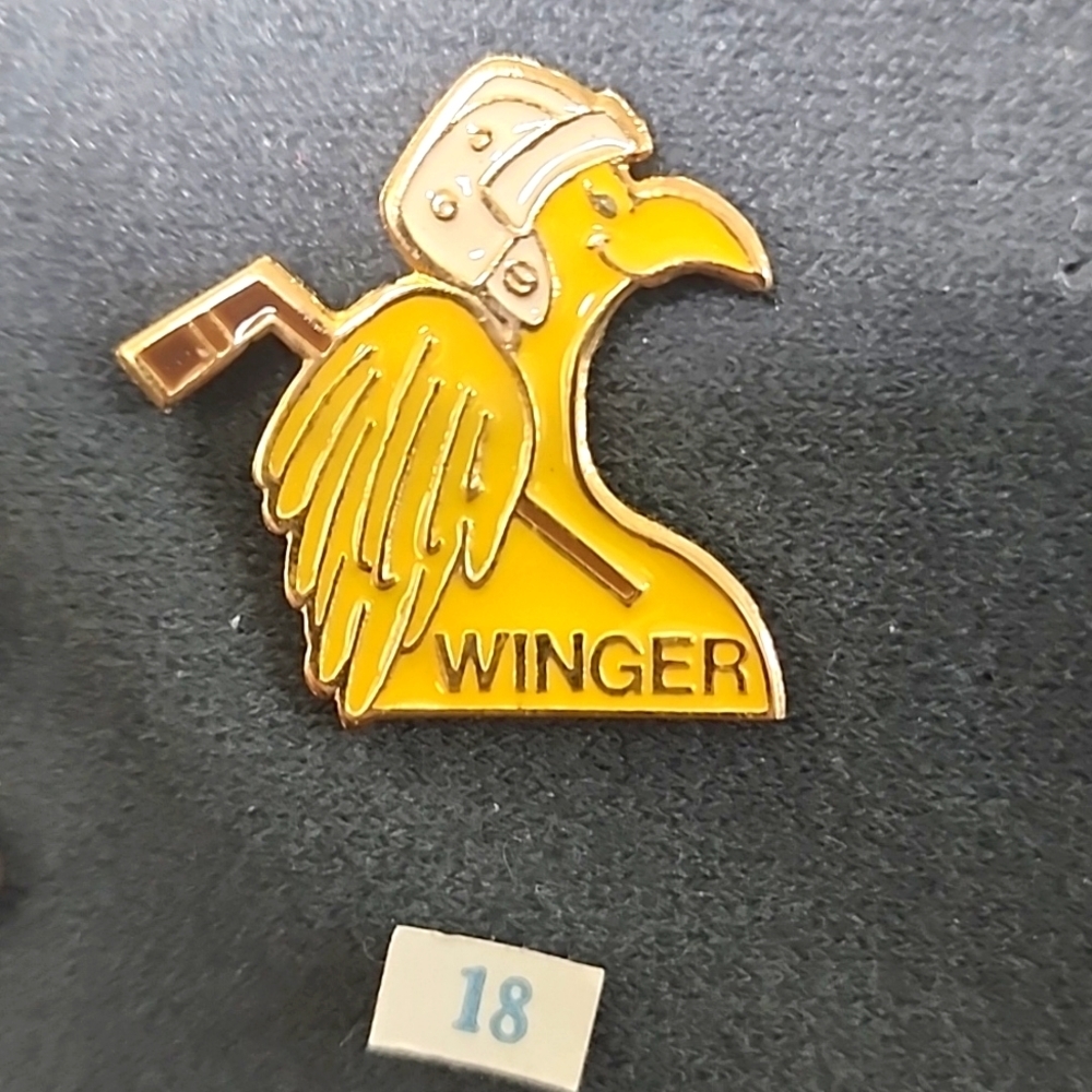 "Winger" hockey pin